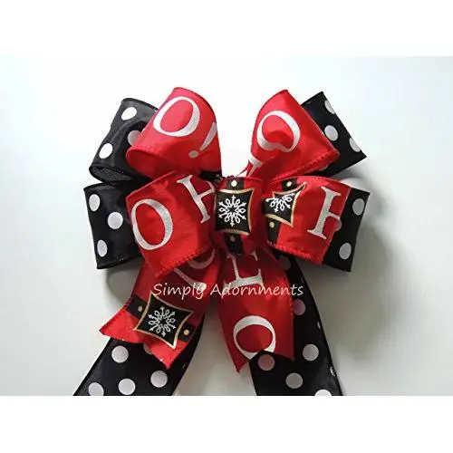 Red Black Santa Belt Buckle Bow Red Black Christmas Tree Bow Christmas Lantern bow Santa Door Hanger Bow Christmas Swag Bow Red Black Santa Themed Bow For Decor HO HO Scripts Christmas Bow