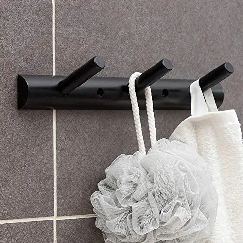 GGYDD Modern Wall Mounted Coat Rack, Wood Entryway Hanger Hook Rack with Strong Adhesiveness for Hats,Jacket,Clothes,Towels-Black 30cm(12inch)
