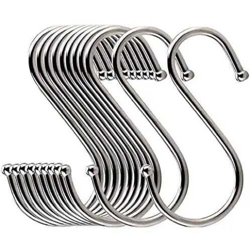 LOYMR 18 Pack 4.7 Inches Extra Large S Shape Hooks Heavy-Duty Metal Hanging Hooks Apply Kitchenware Bathroom Utensils Plants Towels Gardening Multiple uses Tools （Silver)