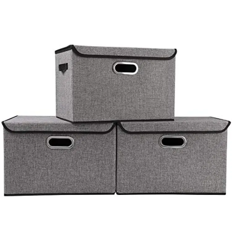 GRANNY SAYS Clothing Storage Bins for Closet with Handles, Foldable  Rectangle Baskets, Fabric Containers Boxes for Organizing Shelves Bedroom,  Gray, Large, 3-Pack