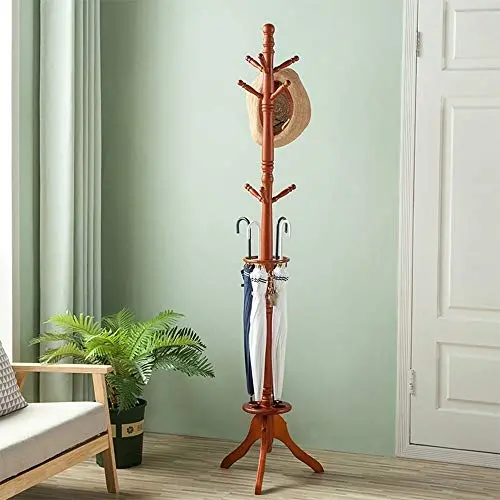 ZHHL Coat Racks，Solid Wood Floor-Standing Clothes Stand Hangers Hat Holder Standing 9 Hooks Corner Hanger Umbrella Stand 183 45Cm (Color : B)