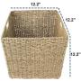 Made Terra 12x12 Inch Seagrass Wicker Storage Cube Basket Bin, Foldable Closet Organizer Shelf Cabinet Bookcase Boxes Containers (2 Pack)