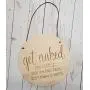 get naked just kidding this is a half bath sign, Modern Farmhouse style, pennant sign with leather hanger, engraved sign, natural wood