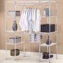 White Expandable Standing Closet Clothes Hanger Rack Metal Storage Shelf Hooks Hat Shoes Steel Household Laundry Clothesline Clothing, Iron, Garment, Apparel, Indoor, Washing Line, Headgear