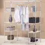White Expandable Standing Closet Clothes Hanger Rack Metal Storage Shelf Hooks Hat Shoes Steel Household Laundry Clothesline Clothing, Iron, Garment, Apparel, Indoor, Washing Line, Headgear