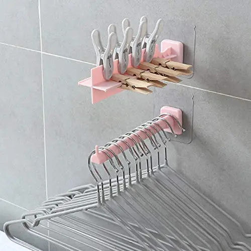 Grey990 Household Plastic Clothes Hanger Organizer Rack Storage Holder with Suction Cup A/B Size Pink A
