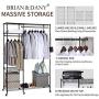 BRIAN & DANY Free-Standing Closet Garment Rack, Heavy Duty Clothes Wardrobe, Rolling Clothes Rack,Closet Storage Organizer with Hanger Bar,Contains 10 s Hooks,Black