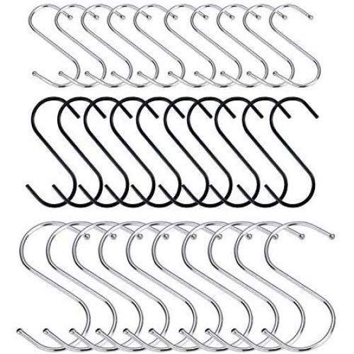 Emual 30 Pack S Hooks Heavy Duty S Shaped Hooks S Shape Hangers for Kitchen,Bathroom, Bedroom and Office