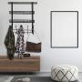 Coat Rack, MILIJIA Over The Door Hanger with Mesh Basket, Detachable Storage Shelf for Towels, Hats, Handbags, Coats (Black-2 Layer)