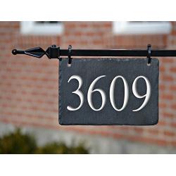 HANGING HOUSE NUMBERS CARVED SLATE/Stone Address Plaque Marker Lampost Lamppost Mailbox #3H