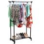 KOUYE Houseware- Garment Drying Rack with Wheels,Portable Adjustable Double Clothes Garment Drying Hanging Racks Hangers with Castors and Shoe Rack, Height 92 to 156cm
