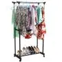 Dongtu Portable Adjustable Double Clothes Garment Drying Hanging Racks Hangers with Castors and Shoe Rack Garment Racks(US Stock) Garment Racks