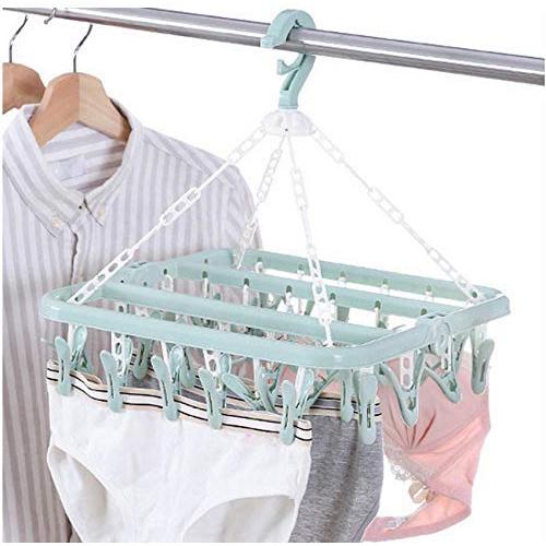 3pcs Random Color Socks Bras Underwear Drying RackPlastic Folding Clothes Hanger Towels 32 Clips Space Saving Closet Organizer Tools Decoration