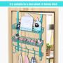 Coat Rack, MILIJIA Over The Door Hanger with Mesh Basket, Detachable Storage Shelf for Towels, Hats, Handbags, Coats (Tiffany Blue-2 Layer)