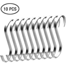 Premium Stainless Steel Metal S Hooks Kitchen Pot Pan Hanger Clothes Storage Rack Polished 10 Pcs/Pack 3 Inches Round