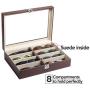 JackCubeDesign Leather 8 Compartments Eyeglass Display Organizer Eyeglasses Sunglass Storage Case Boxes Eyewear Tray Stand Suede Inside with Acrylic Cover(Brown, 17.4 x 6.7 x 1.97) ? :MK379B