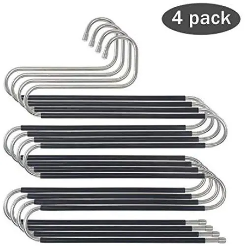 Non-Slip Pants Hangers Rack for Closet Organization Stainless Steel S-Shape 5 Layer Clothes Hangers for Space Saving Storage(Pack of 1/2/4/) Non-Slip Pants Hangers Rack for Closet Organization Stainless Steel S-Shape 5 Layer Clothes Hangers for Space Saving Storage(Pack of 1/2/4/)