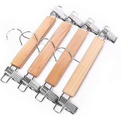 10pcs Durable Skirt Practical Anti Slip Laundry Clothes Hanger Pants Home Anti-Rust Natural Slack with Clips Wooden Adjustable Decoration