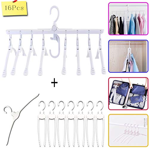 TOVMOK is Best Space Saving Hangers Can Using All Kind of Clothes, White Clothes Hangers Non Slip 16 PCS - Standard Folding Hangers Travel for Outdoor