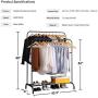 Clothing Double Rod Garment Rack with Shelves, Metal Hang Dry Clothes Rack for Hanging Clothes,with Top Rod Organizer Shirt Towel Rack and Lower Storage Shelf for Boxes Shoes Boots,Height 59" Black