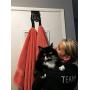 Over the Door Cat Double Hook Hanger I Perfect for Cat Lovers I Heavy Duty Iron Organizer for Hanging Towels, Clothes, Coats, Robes, Keys | Black | by Cat-Nab