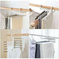 5pcs Random Color Multi-Functional Pants Rack Shelves Portable 5 in1 Stainless Steel Wardrobe Magic Clothes Hanger Storage Drying Hanger