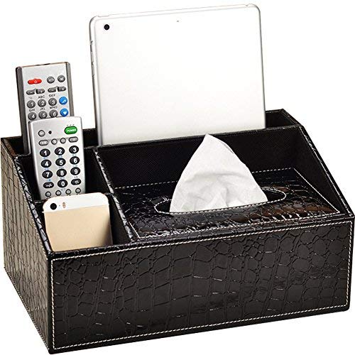 WINGOFFLY Multifunction Trapezoid PU Leather Tissue Boxes Holder Desk Storage Boxes Pen Pencil Remote Control Holder Black Crocodile