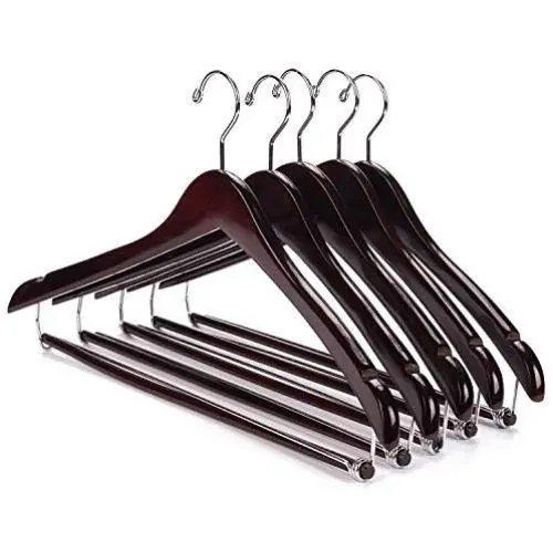 Nature Smile Contoured Wooden Hangers Sturdy Wood Suit Coat Hangers with Locking Bar Chrome Hook Pack of 5 (Walnut) Nature Smile Contoured Wooden Hangers Sturdy Wood Suit Coat Hangers with Locking Bar Chrome Hook Pack of 5 (Walnut)