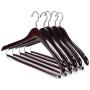 Nature Smile Contoured Wooden Hangers Sturdy Wood Suit Coat Hangers with Locking Bar Chrome Hook Pack of 5 (Walnut)