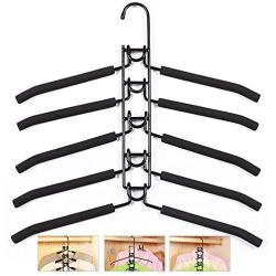 LOHOME Clothes Hangers - 5 in 1 Multilayer Anti-slip Clothes Rack Metal Wardrobe Storage Rack Multifunctional Adult Clothes Rack for Household Space Saver (Black)