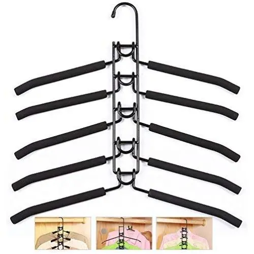 LOHOME Clothes Hangers - 5 in 1 Multilayer Anti-slip Clothes Rack Metal Wardrobe Storage Rack Multifunctional Adult Clothes Rack for Household Space Saver (Black)