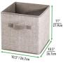 mDesign Soft Fabric Closet Storage Organizer Bin Boxes - Front Handle, for Cube Furniture Shelving Units Bedroom, Nursery, Toy Room - Textured Print - Small, 2 Pack - Linen/Tan