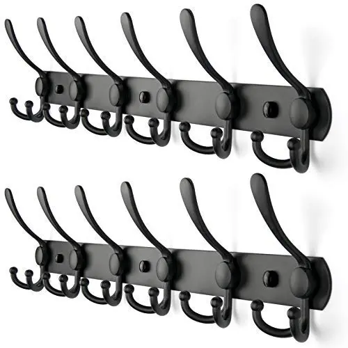 Wall Coat Rack Hooks, 3 Prongs Utility Hook, Clothes Hat Rack for Closet Towel Holder, Anti-Rust Metal Hook and Rail, Matt Black Iron Hooks, 2 Pack Wall Coat Rack Hooks, 3 Prongs Utility Hook, Clothes Hat Rack for Closet Towel Holder, Anti-Rust Metal Hook and Rail, Matt Black Iron Hooks, 2 Pack