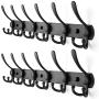 Wall Coat Rack Hooks, 3 Prongs Utility Hook, Clothes Hat Rack for Closet Towel Holder, Anti-Rust Metal Hook and Rail, Matt Black Iron Hooks, 2 Pack
