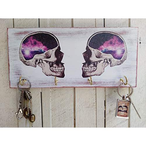 Skull Key Holder for wall, Decorativ Wood Key Hanger, Sugar Skull, wooden key hook, Skull decor, Space skull