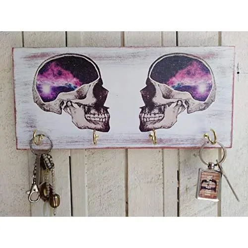 Skull Key Holder for wall, Decorativ Wood Key Hanger, Sugar Skull, wooden key hook, Skull decor, Space skull Skull Key Holder for wall, Decorativ Wood Key Hanger, Sugar Skull, wooden key hook, Skull decor, Space skull