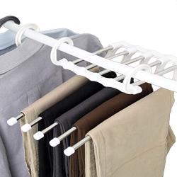 LISASTOR 5 in 1 Stainless Steel Multi-Purpose Pants Hangers Jeans Clothes Organizer Folding Storage Rack Space Saver Storage Rack for Hanging