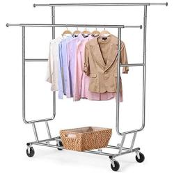 Gotobuy Heavy Duty Garment Clothes Rack Hanger Holder Double Rolling Rack