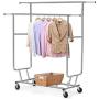 Gotobuy Heavy Duty Garment Clothes Rack Hanger Holder Double Rolling Rack