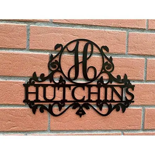 Personalized Last Name Outdoor Metal Sign Custom Door Hanger Monogram Initial Wreath Letter Housewarming Gift Wall Decor Hanging Laser Cut Acrylic Wood Wedding Gift Anniversary Family Christmas Gift