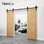 Homlux 8ft Heavy Duty Sturdy Sliding Barn Door Hardware Kit Double Door - Smoothly and Quietly - Simple and Easy to Install - Fit 1 3/8-1 3/4" Thickness Door Panel(Black)(J Shape Hangers)
