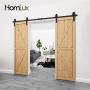 Homlux 8ft Heavy Duty Sturdy Sliding Barn Door Hardware Kit Double Door - Smoothly and Quietly - Simple and Easy to Install - Fit 1 3/8-1 3/4" Thickness Door Panel(Black)(J Shape Hangers)