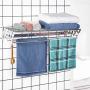 X-cosrack Folding Clothes Drying Rack Wall Mount, Large Retractable 304 Stainless Steel Laundry Drying Rack/Bathroom Towel Rack with Hooks, Rustproof Space-Saving Clothes Hanger for Indoor Outdoor