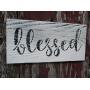 Vintage look BLESSED new calligraphy weathered wood sign with burlap hanger antique style old time font