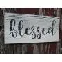 Vintage look BLESSED new calligraphy weathered wood sign with burlap hanger antique style old time font