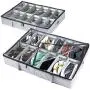 storageLAB Under Bed Shoe Storage Organizer, Adjustable Dividers - Set of 2, Fits 24 Pairs Total - Underbed Storage Solution (Grey)
