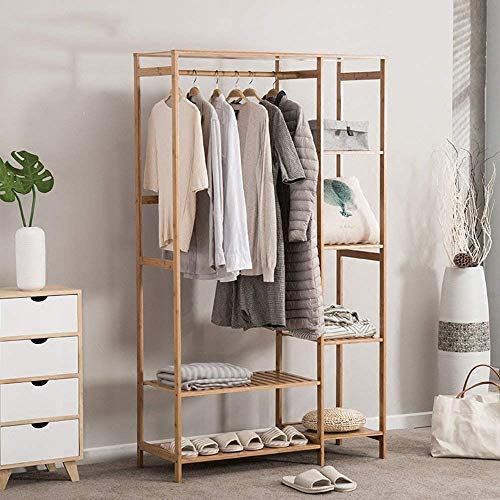 XQY Coat Racks Clothes Stand 3 in 1 Multifunction Floor-Standing Bamboo Arts Hangers Storage Racks Bedroom Clothes Rack Clothes Hanger 145 90Cm Stable and Durable,Clothes Tree