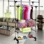 SRETAN Clothes Rack Portable Rolling Hanger Shelf Garment Bar Adjustable Heavy Duty Silver Black Double Bar Indoor Outdoor Stainless Steel Plastic (B1)