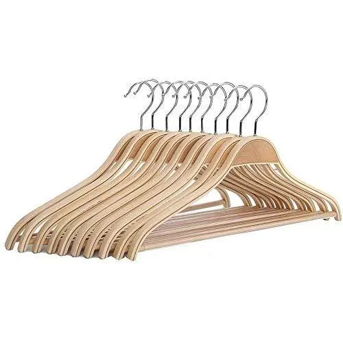 Freitec Solid Wood Cloth Hangers with Non Slip Bar Notched Shoulder and 360 Degree Swivel Hook, Set of 10