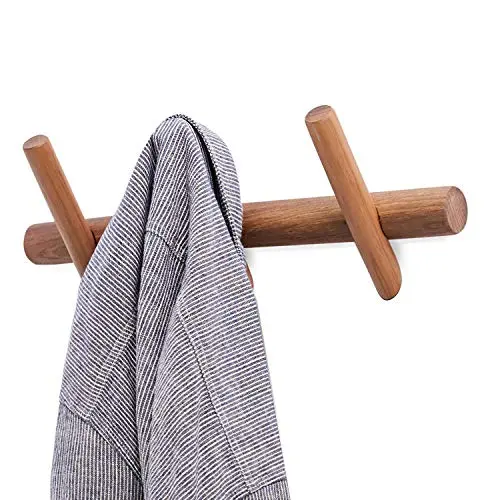YOYAI Wood Coat Rack Wall Mounted Wall Rack with Hooks Hat Rack Towel Hanger Wood Wall Hooks Hanger with Pegs Entryway Bedroom Bathroom（Black Walnut，3 Hooks）